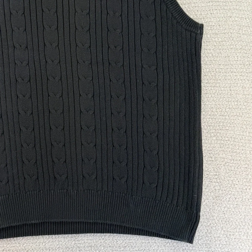 Vintage Eddie Bauer Sweater Vest Mens Large Black Cable Knit V-Neck Preppy‎